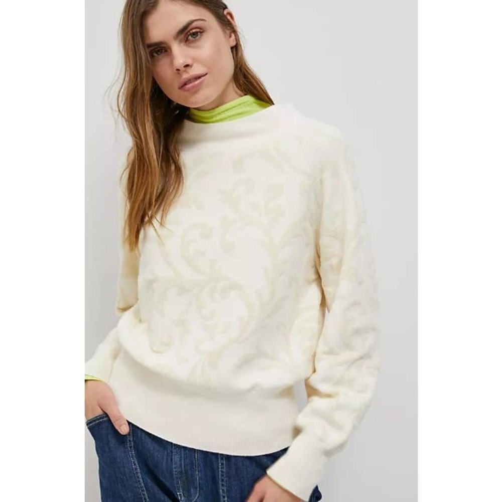 Anthropologie Sweater Cream Nina Soft Velvet Paisley Long Sleeve Pullover Sz XS